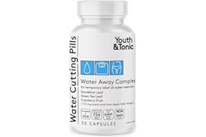 Youth & Tonic Water Cutting Pills - Natural Diuretic Complex for Temporary Water Gain, Swelling, Fluid Retention, Puffiness, Swollen Legs, Ankles, Arms, Puffy Eyes. for Men & Women with 30 Capsules