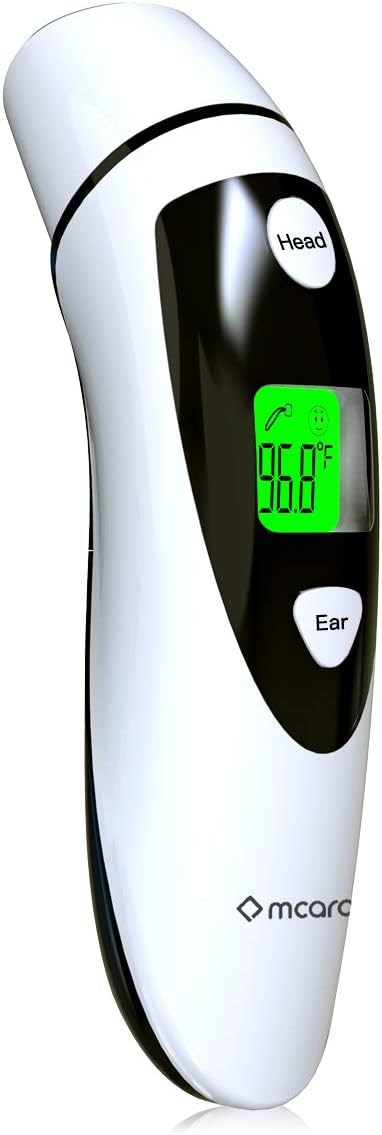 Medical Forehead and Ear Thermometer for Baby, Kids and Adults - Infrared Digital Thermometer with Fever Indicator, CE and FDA Approved (White/Black)