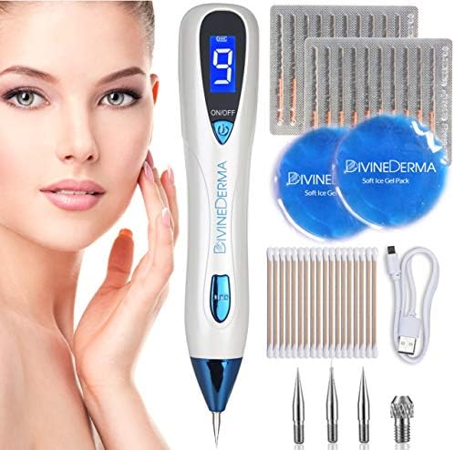 SKIN TAG WART REMVOAL PEN KIT (With Numbing Ice Gel Packs!) For Age/Dark Spots, Freckles, Birthmarks, Skin Pigmentation, Nevus & Tattoos | Portable USB Charging, LCD [NEW 2018 MODEL - 9 LEVELS]