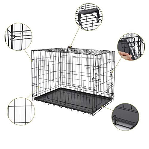 Epetlover 36 Inches Dog Crate with Double Door Tray Handle Folding