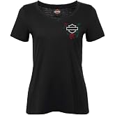 Harley-Davidson Women's Thicket Foil V-Neck Short Sleeve Raw-Edge Tee, Black
