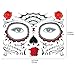 COKOHAPPY Day of the Dead, Skeleton Face Tattoo Sticker, 8 Sheets Sugar Skull, Red Roses Temporary Face Tattoo Halloween Makeup Kit for Women