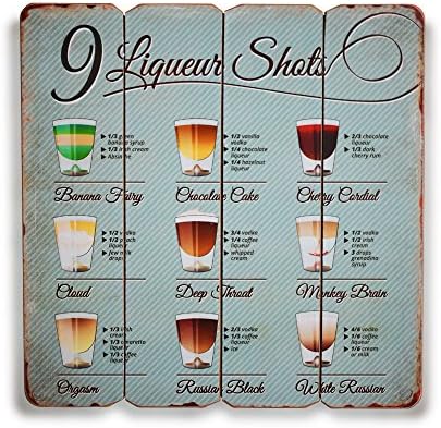JILIGUALA Liqueur Shot Menus 9 lists 16 x 16 inches Medium Density Fiberboard Wall Plaque Wood Pallet Wall Art Sign Plaque (M17C-4M013)