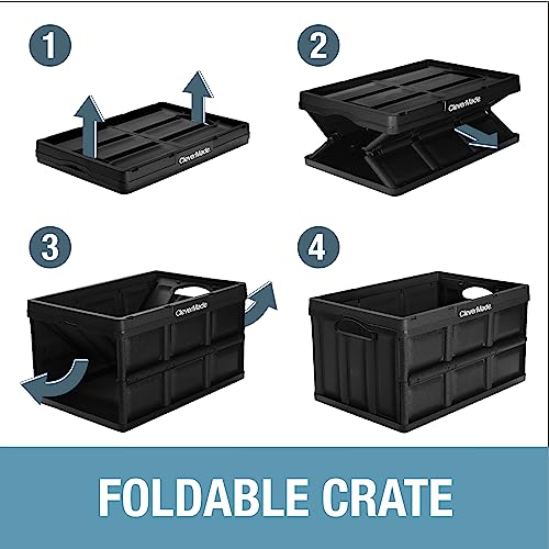 CleverMade Faltbare Aufbewahrungsboxen 62L – 3 Stück, Stapelbar, Mit Deckel, Kunststoff, Anthrazit – Bis 45 Kg Belastbar