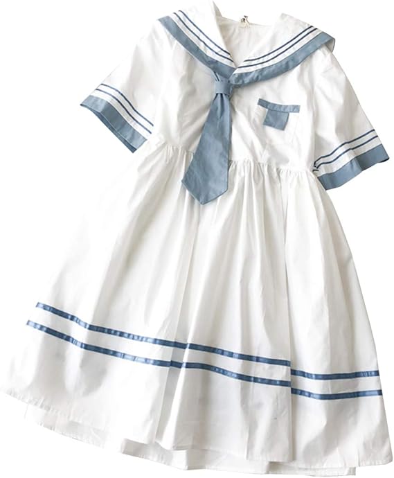 Amazon Co Jp Sherelly セーラー服 ワンピース 膝丈マリン風 ひざ丈 ワンピース ゆったり Aライン セーラー服 半袖 女子中高生 学院風 可愛い コスプレ仮装 ブルー 服 ファッション小物