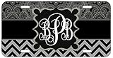 Personalized Monogrammed Chevron Black Grey Ornamental License Plate Auto Tag