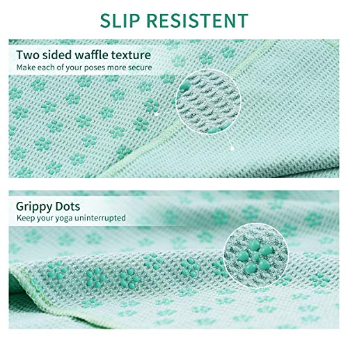 Galsports Non Slip Hot Yoga Towels, Skidless Waffle Texture, 100% Absorbent Odorless Microfiber, Standard Sized 24''x72'' Mat Towel, Ideal for Hot Yoga, Bikram, Pilates (Mint Green)