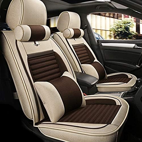 シートクッション 車用 カーシートカバー 5シート防水シートカバーユニバーサルセットの車のフルレザークッションプロテクター互換性のあるエアバッグ シートカバー Color Beige Coffee Color