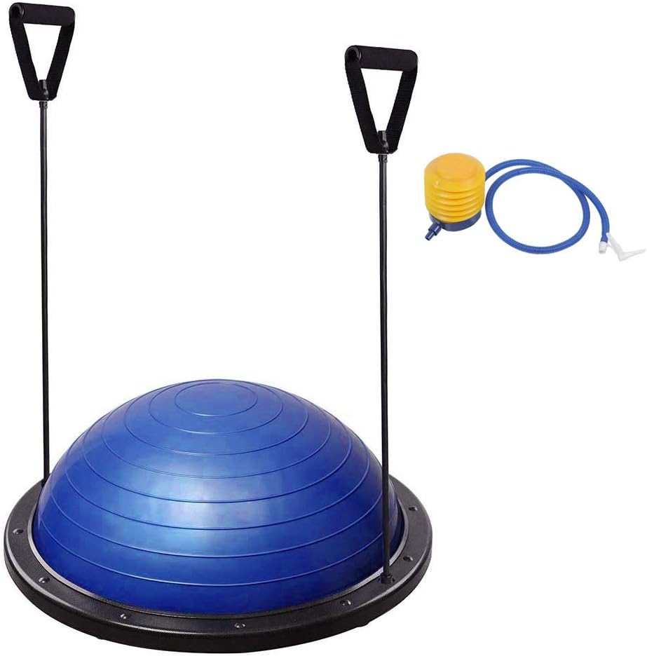 COMOTS 23.4’’(59.5cm) Yoga Balance Trainer Air Dome Ball With Air Pump and Resistance Bands Balance Board Exercise Fitness Yoga Balance Dome Ball
