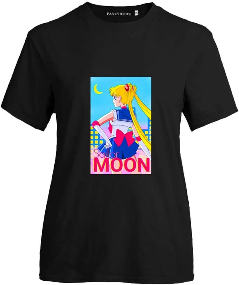 Provone Women's Sailor Moon T-Shirts Japaness Anime Cute Cartoon Girls Characters Graohic O-Neck Tee Tops
