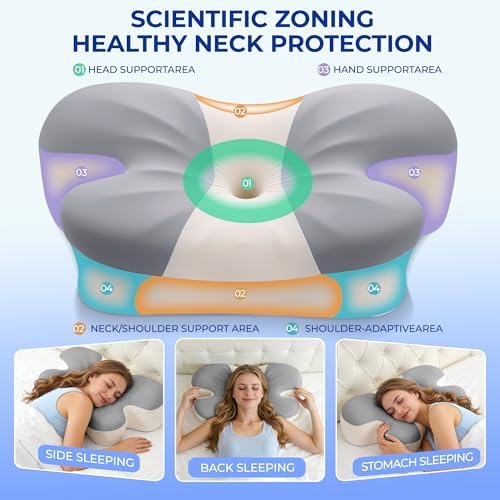 Doppia Altezza Cuscino Cervicale per Alleviare il Dolore (Grigio e Bianco)