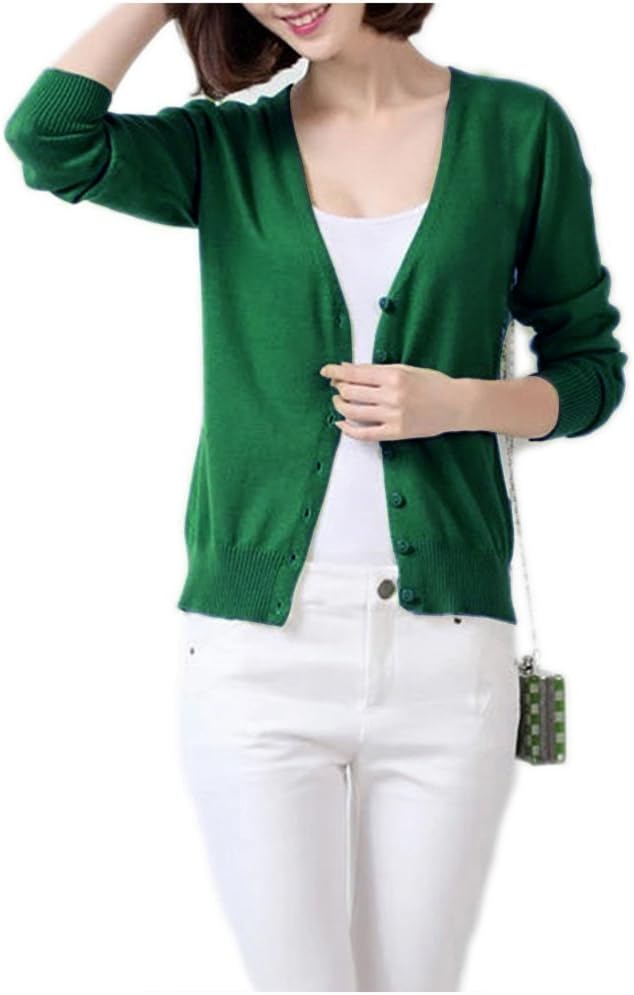 Winfon Women's Long Sleeve V-Neck Cotton Button up Knit Cardigan Sweater Jumpers Coats Outwear top