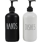 GOYISEE 16 OZ Glass Soap Dispenser with Pump, Bathroom and Kitchen Set, Perfect for Black and White Kitchen Decor (Black & White)