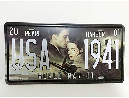 NEWNESS WORLD Pearl Harbor USA 1941 World WAR 2 Car Number Hanging Metal Tin Metal Sign Metal Plate Plaque for Pub/Bar/Home Wall Decoration(6 by 12 Inches)