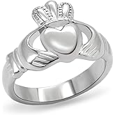 Eternal Sparkles Women's Silver Claddagh Celtic Irish Fashion Comfort Statement Love Ring