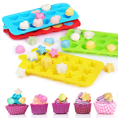 image for Silicone Chocolate Candy Molds, Senbowe 4 Pack Non-stick Baking Molds 
