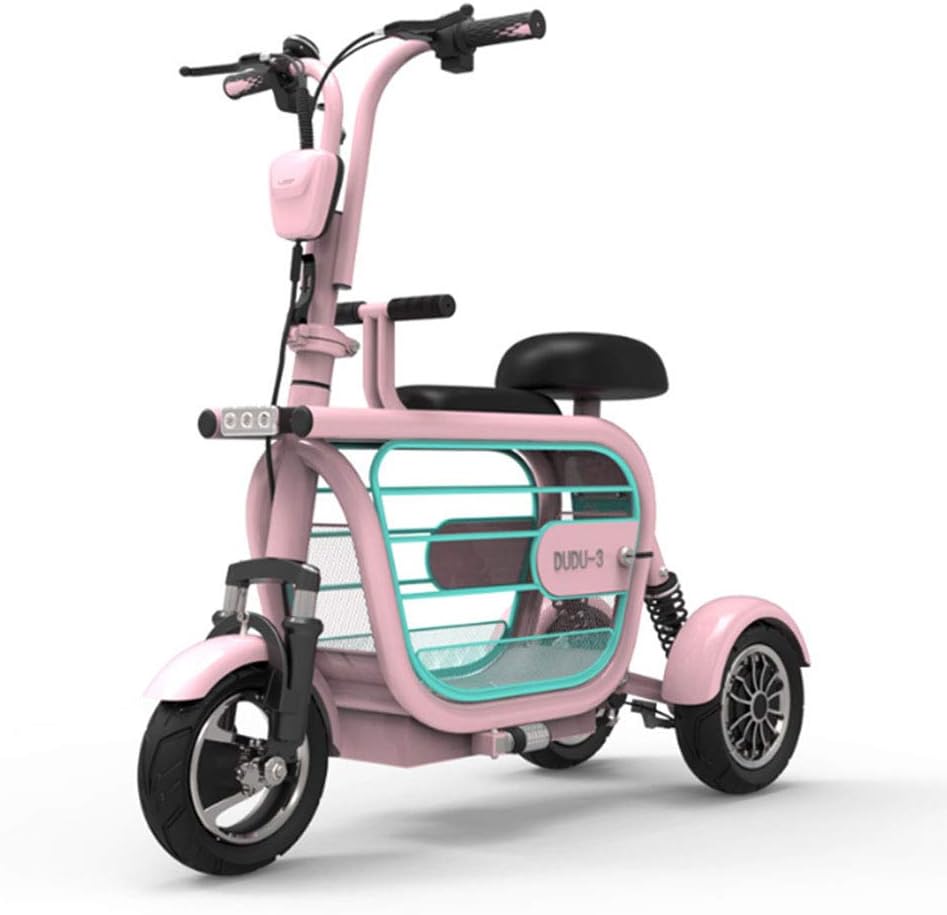 Electric Scooter Bicycle, 48V Adult Foldable Tricycle Lithium Tramcar Lady Mini Small New Tricycle Scooter Suitable for Outdoor Sports (8A),Pink,10A