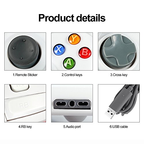 Wetoph Xbox 360 Wired Controller, XS02 PC Controller USB Gamepad Game Joystick Joypad Compatible for Microsoft 360 Console Windows PC Laptop Computer-White