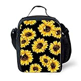 FANCOSAN Spring Sunflowers Retro Flowers Lunch Bag Boxes Tote Insulated Reusable,Tropical Lunch Bag Lunchbox Durable Zipper Hangbag Portable for Adult Men Women