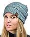 C.C Unisex Chunky Soft Stretch Cable Knit Warm Fuzzy Lined Skully Beanie, Denim