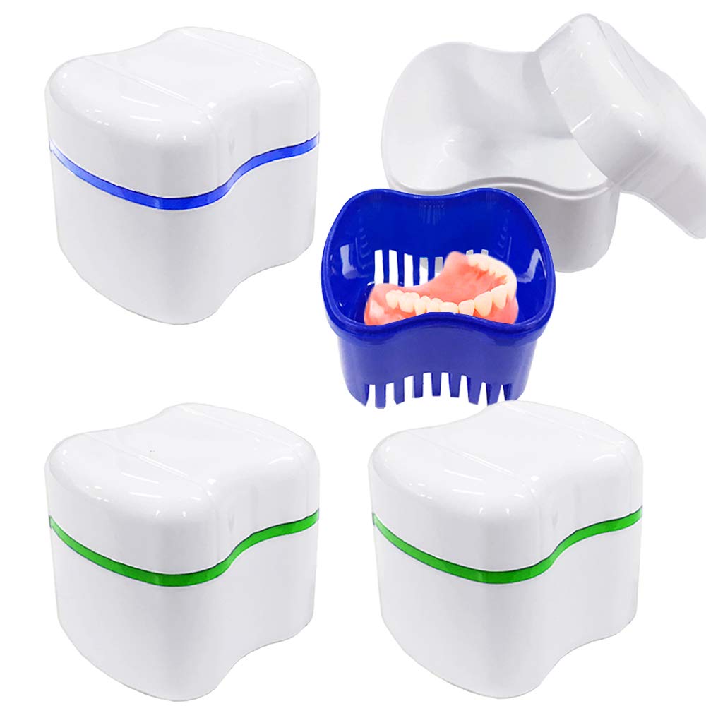 4 Pack Denture Box Case, Dentures Cup Bath Retainer Container with Stainer Basket, Denture Retainer Holder for Travel, Retainer Cleaning, Safeguard Dentures : Beauty