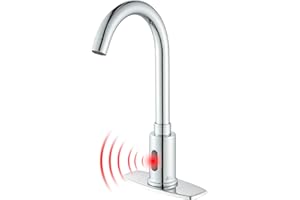 Touchless Bathroom Faucet with 360° Swivel Spout, Automatic Motion Sensor Hands-Free Sink Faucet, Includes Deck Plate & Tempe