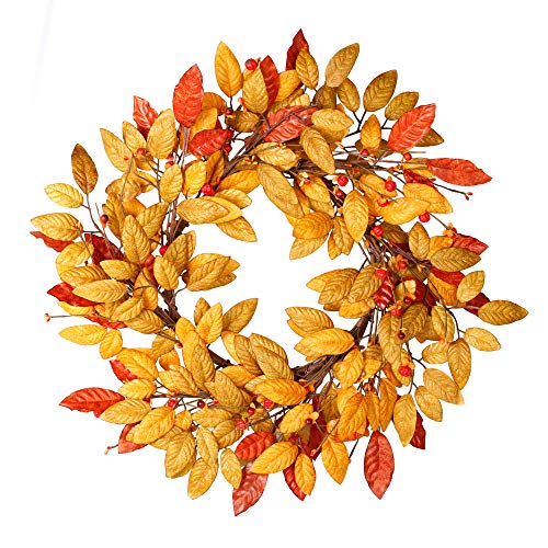 VGIA 18Inch Fall Wreath Front Door Decor Wreath Fall Decorations Autumn Leaves Wreath Harvest Wreath