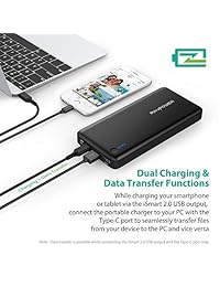 Cargador portátil RAVPower 20100 mAh Power Bank Batería externa (USB C Type C Puerto, iSmart 3.0 hub Transferencia de Datos) para iPhone 7, 7 Plus y más