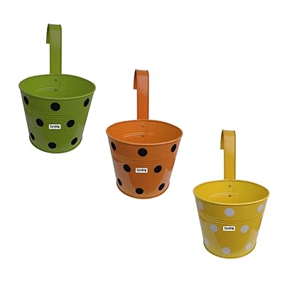 Kraftsplanet Garden Decor Set of Three Polka Paint Ribbed Design Metal Railing with Detachable Hooks.