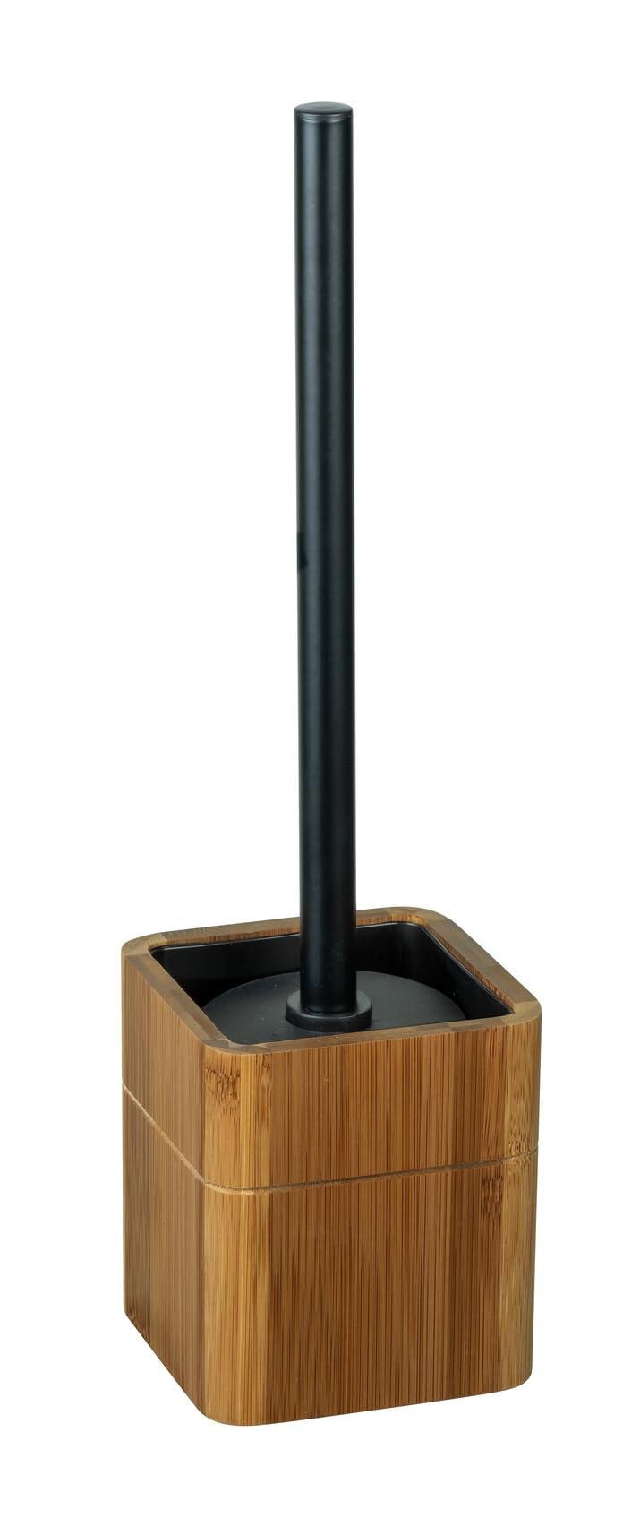 Serro Stand Toilet Brush with Stainless Steel Handle, Bamboo Container with Plastic Insert, Black