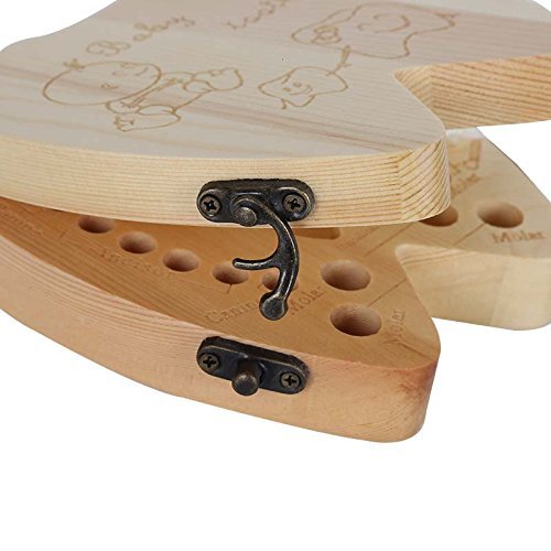 COCODE Wood Milk Tooth Keepsake Box Baby Children Save Teeth Storage Holder - Thumbnail 4