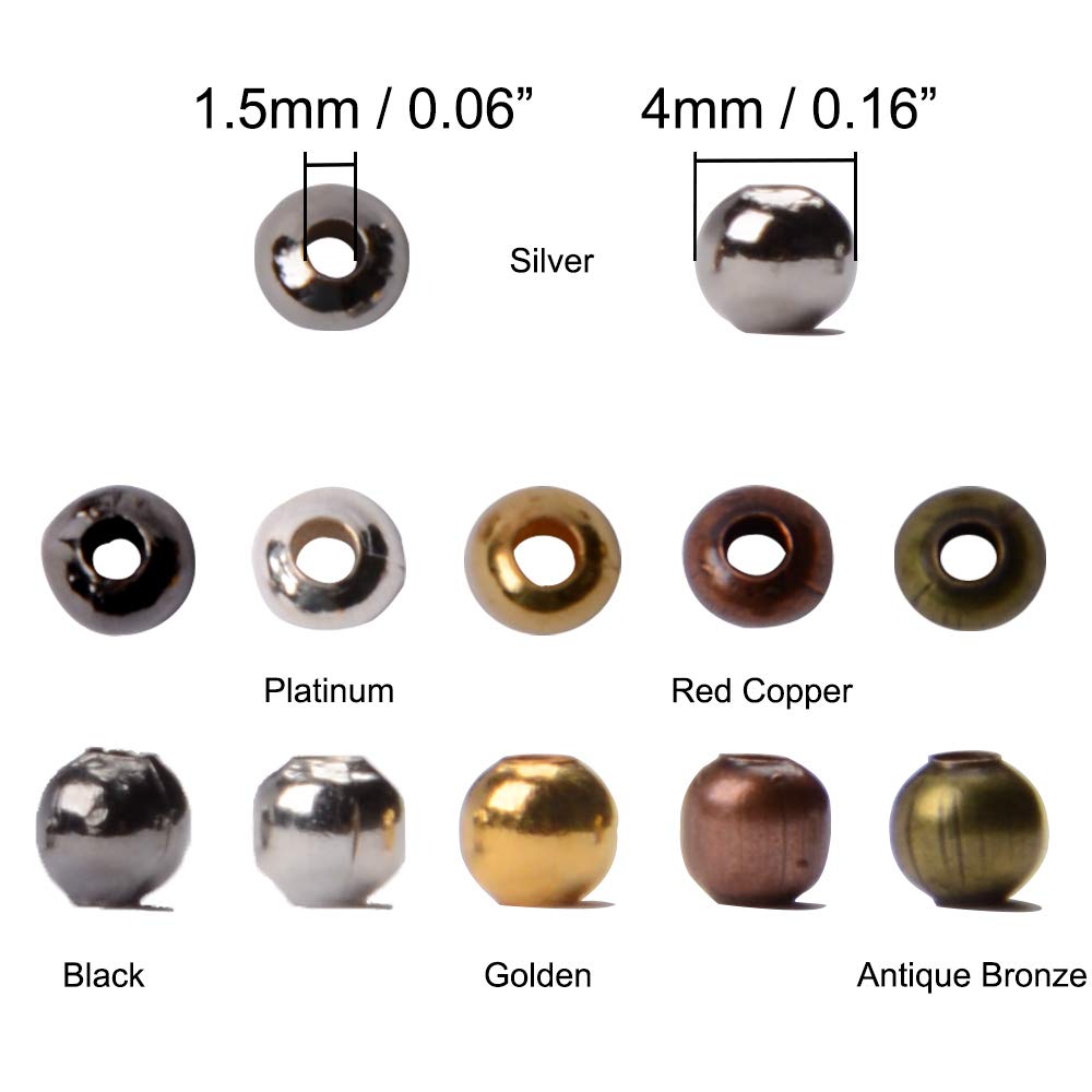 Round Spacer Beads Assortment Hotetey 1 Box (About 948pcs) 6 Color Handcrafted 4mm Iron Round Loose Beads for Necklaces Bracelets Jewelry Making