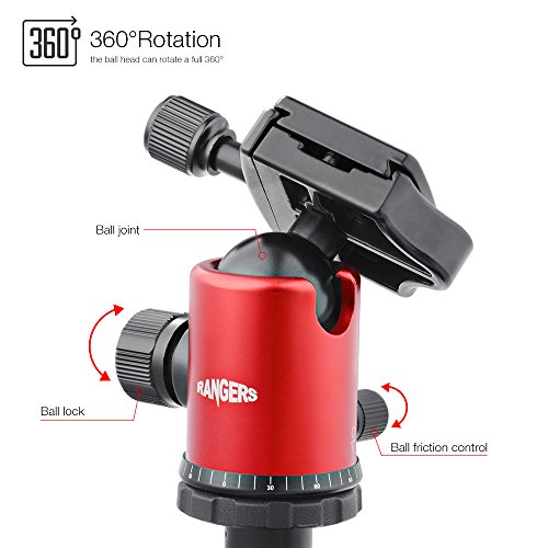 Rangers Aluminium Heavy Duty Ball Head 360 degree with 1/4" Quick Release Plate for DSLR Camera Camcorders Red - Thumbnail 2