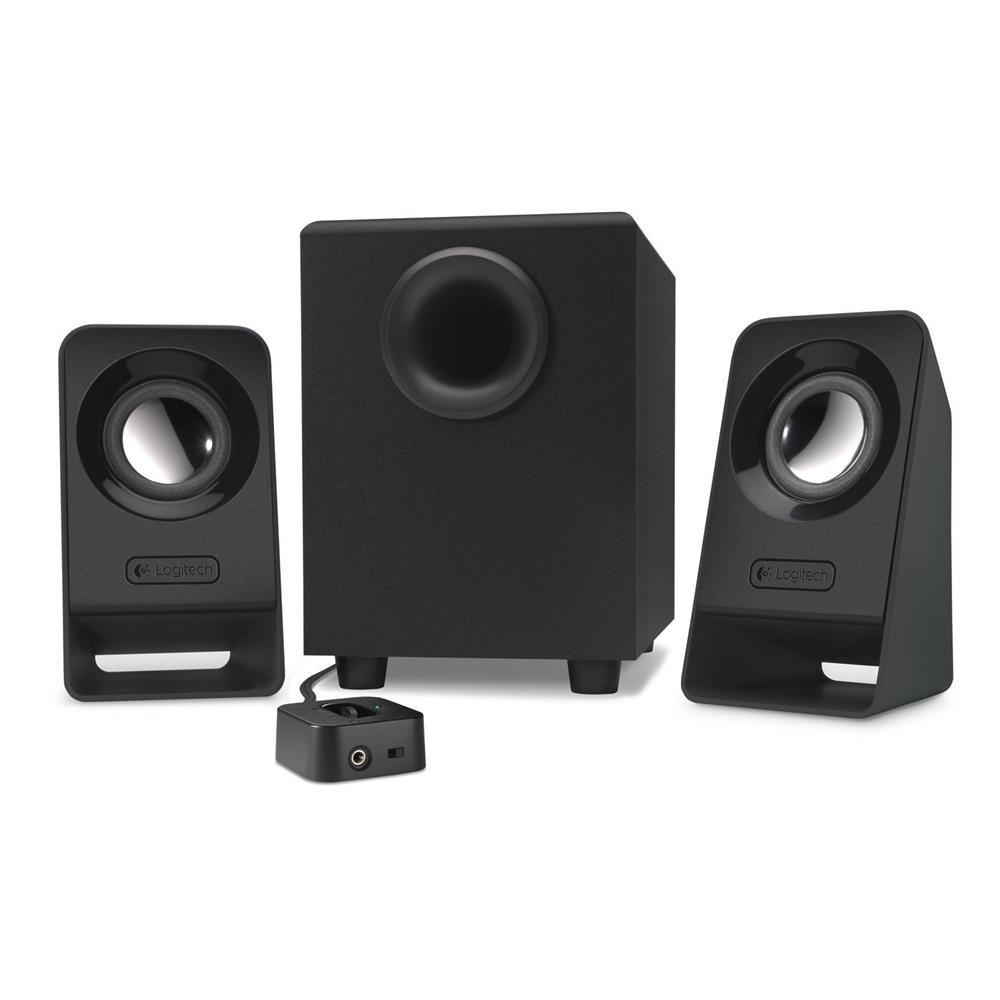 Logitech Z213 Compact PC Multimedia 2.1 Speaker System with Subwoofer, 14 W, Control Pad, 3.5mm Audio Input, Headphone Jack, UK Plug, Computer/TV/Smartphone/Tablet/Music Player - Black