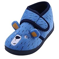 SHOFORT Toddler Shoes Boys Girls Kids Plush Warm Cute Home Outdoor Shoes Cozy Winter Slippers with Easy Buckle(10M, Dark Blue)