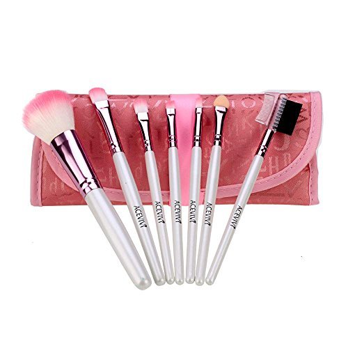 ACEVIVI Stylish Cute 7 pcs Pink Cosmetic Brushes High Quality Essential Face Makeup Brush Set