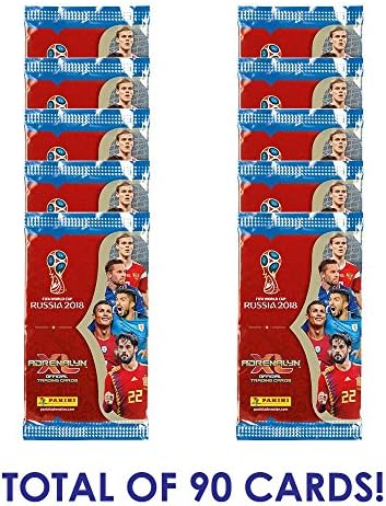 PANINI ADRENALYN 2018 World Cup Cards - 10-Pack Set (9 cards per pack; total of 90 cards) look for Messi, Neymar, Ronaldo, Kane, Pogba &amp; More!