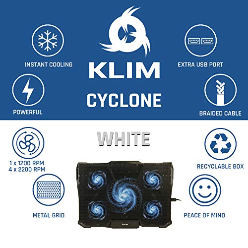KLIM Cyclone Laptop Cooling Pad - NEW 2023-5 Fans Cooler - No More Overheating - Increases PC Performance and Life Expectancy - Ventilated Support for Laptop PS5 and PS4 - White - Image 5