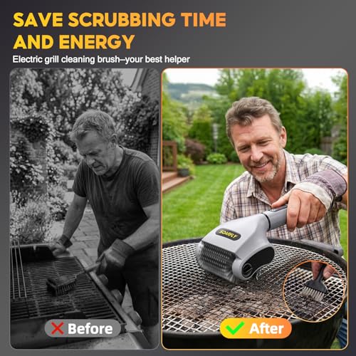 SOARFLY Electric Grill Brush for Outdoor Grill, 2-Speed & 20kg Torque Electric BBQ Grill Brush, Powerful Motor 800RPM Fast Safe Grill Cleaner, 4000mAh Long Battery Life, LED Light, Gifts for Men Dad