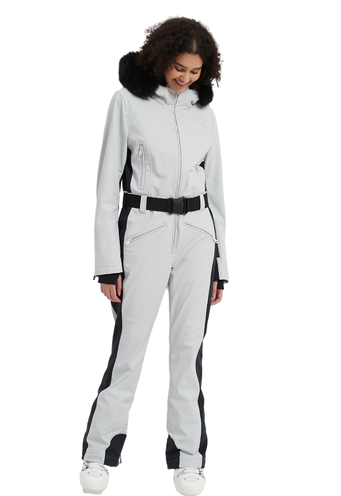 BGX Women Ski Suit One Piece Snowsuit Snowboard Slim Fit Insulated Jumpsuit Waterproof Windproof Winter Sports Warm(L,Light Gry)