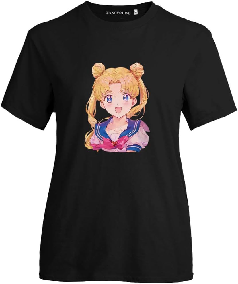 Provone Women's Sailor Moon T-Shirts Japaness Anime Cute Cartoon Girls Characters Graohic O-Neck Tee Tops