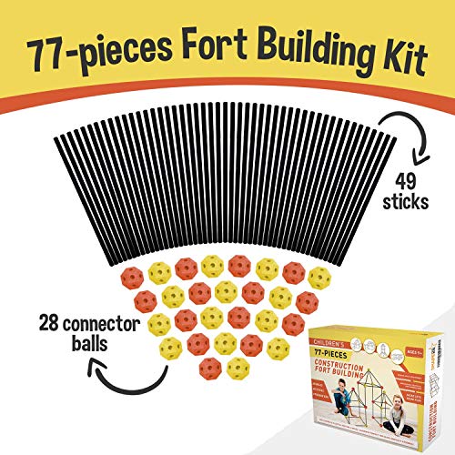 Matchaccino Construction Fort Building Kit - 77 Pieces with Storage Bag - Orange and Yellow