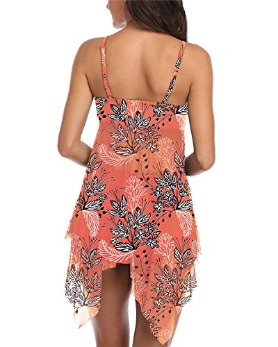 Temptme Women Swimsuit Two Piece Tankini Mesh Swimdress Floral Printed with Boyshort Bathing Suits - Thumbnail 6