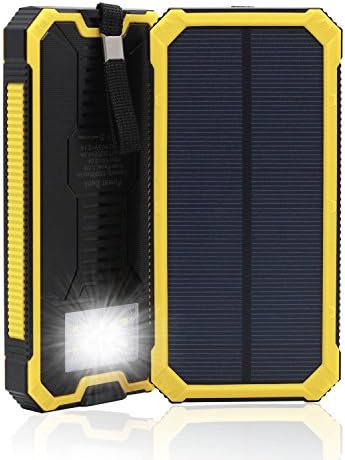 QueenAcc 15000mAh Solar Charger, Solar Power Bank with LED Flashlight Portable Charger, Backup Solar Power Pack, Dual USB Port Solar Battery Charger for Smart phones and Other USB Devices(yellow)