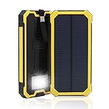 QueenAcc 15000mAh Solar Charger, Solar Power Bank with LED Flashlight Portable Charger, Backup Solar Power Pack, Dual USB Port Solar Battery Charger for Smart phones and Other USB Devices(yellow)