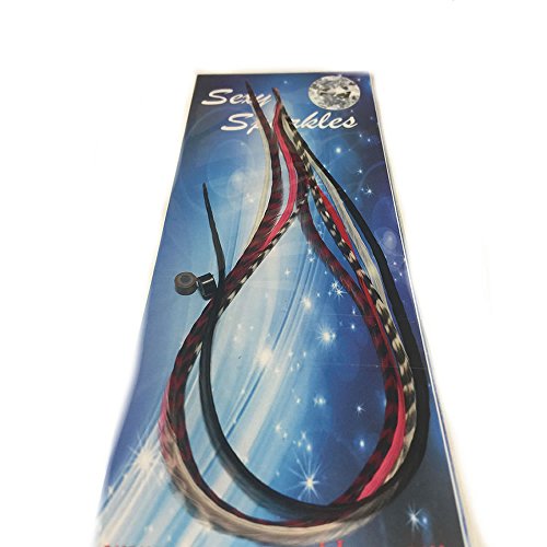 4"-6" Peacock Red, Black, White & Grizzly Feathers Hair Extensions