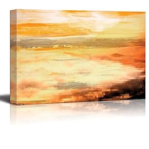 Beautiful Abstract Brown Mosaic on The Corner with Yellow and Gold Stripes Over It - Canvas Art Home Art - 12x18 inches