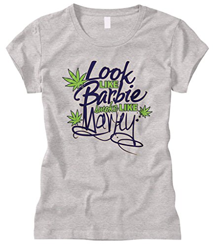 Cybertela Women's Look Like Barbie Smoke Like Marley Fitted T-shirt (Light Gray, Large)