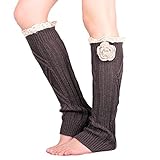 Pretty Soft Multi Color Options knit Knee High Boot Leg warmers with handmade flower accessory Lace trim (dark gray)