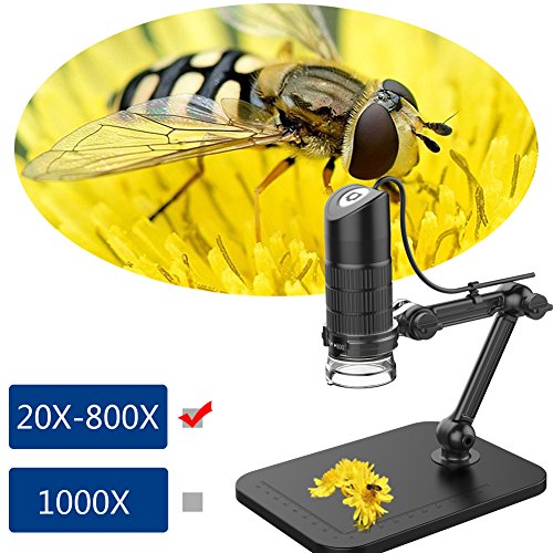 Yoport USB Digital Microscope - 20 X-800 X Magnifier Video Camera, 8 LED Illumination With Adjustable Intensity Control, Compatible With Android, Windows.